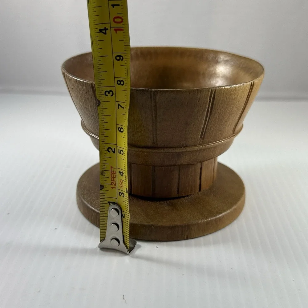 Hand Carved Wooden Pedestal Bowl 3